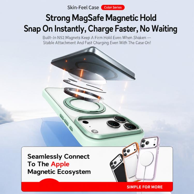 For iPhone 17 Colorful Skin-Friendly Metal Lens Frame Magnetic Rotating Holder Phone Case