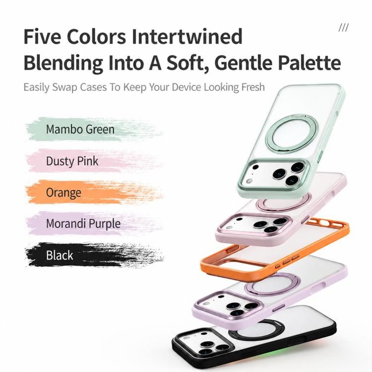 For iPhone 17 Pro Max Colorful Skin-Friendly Metal Lens Frame Magnetic Rotating Holder Phone Case