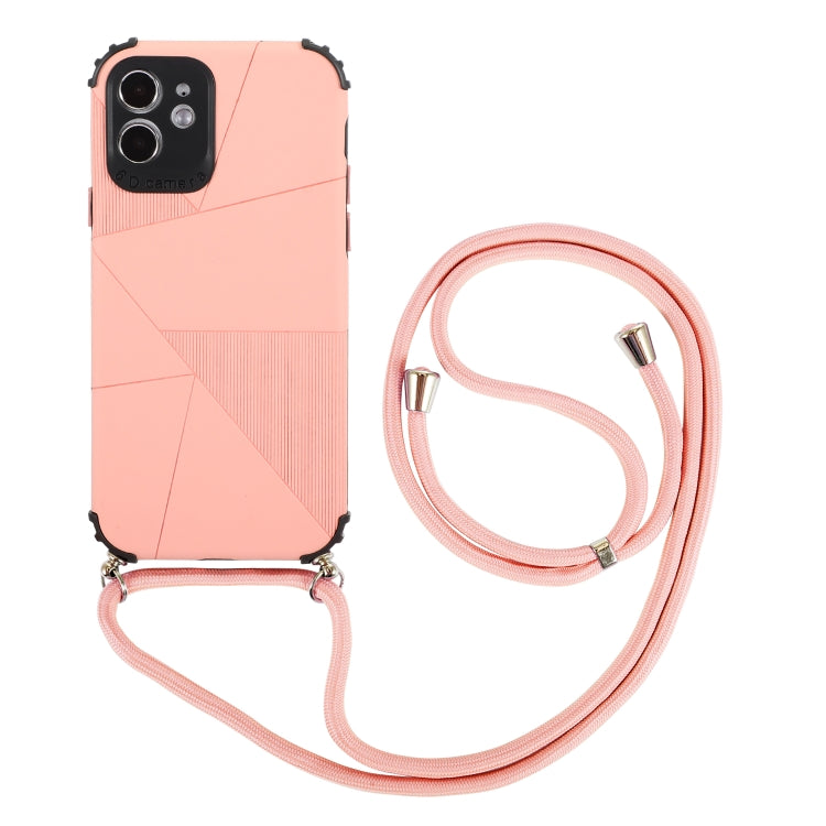 For iPhone 12 mini Geometric Stitching Skin Feeling Stripe TPU Shockproof Case with Neck Lanyard