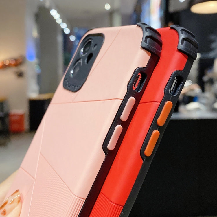 For iPhone 12 mini Geometric Stitching Skin Feeling Stripe TPU Shockproof Case with Neck Lanyard
