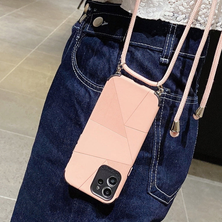 For iPhone 12 Pro Max Geometric Stitching Skin Feeling Stripe TPU Shockproof Case with Neck Lanyard