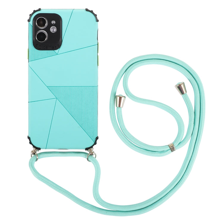 For iPhone 12 Pro Max Geometric Stitching Skin Feeling Stripe TPU Shockproof Case with Neck Lanyard