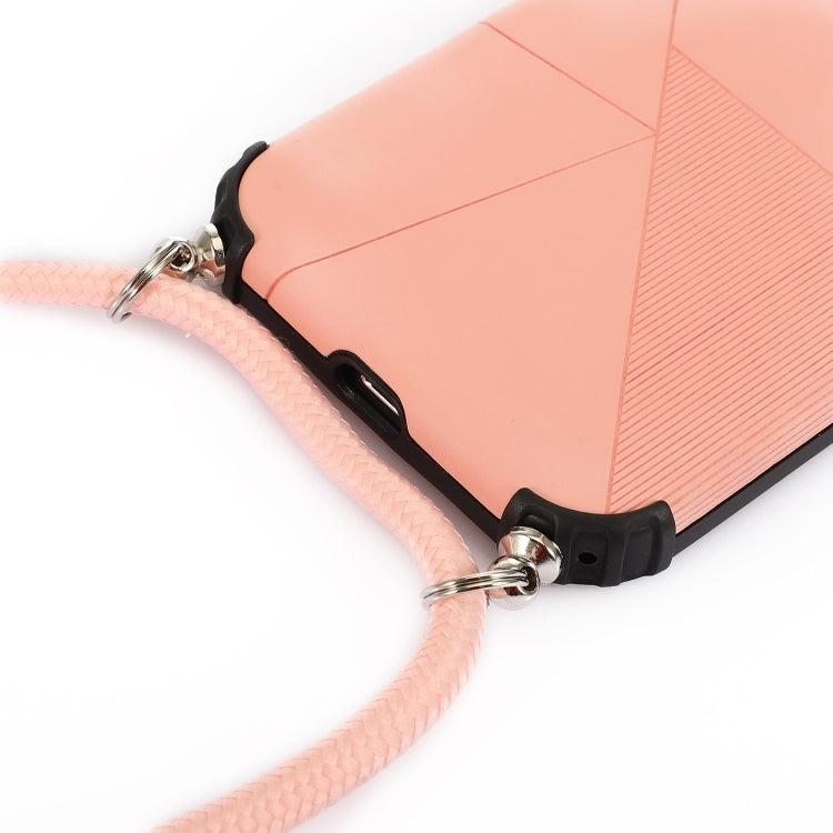 For iPhone 12 Pro Max Geometric Stitching Skin Feeling Stripe TPU Shockproof Case with Neck Lanyard