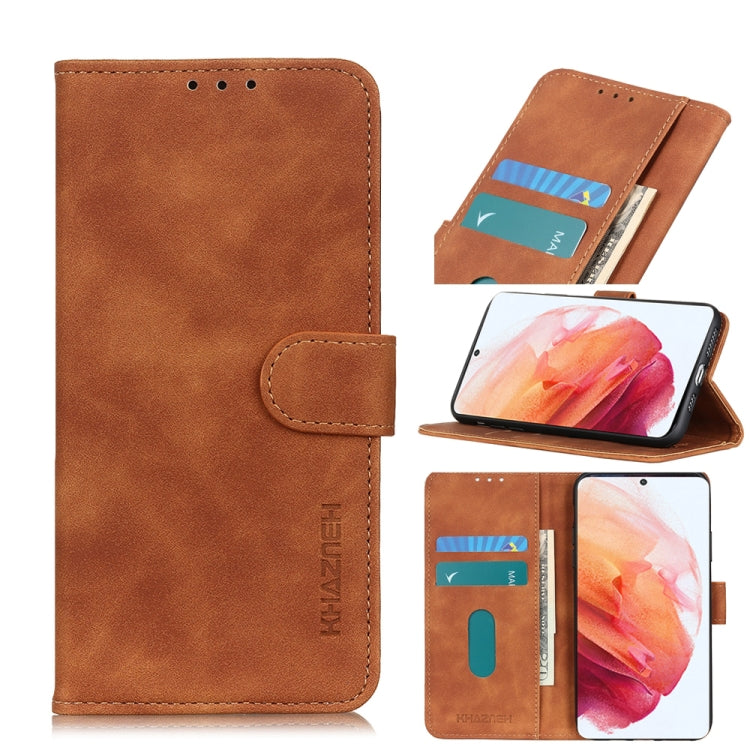 For Samsung Galaxy S21 5G KHAZNEH Retro Texture PU + TPU Horizontal Flip Leather Case with Holder & Card Slots & Wallet