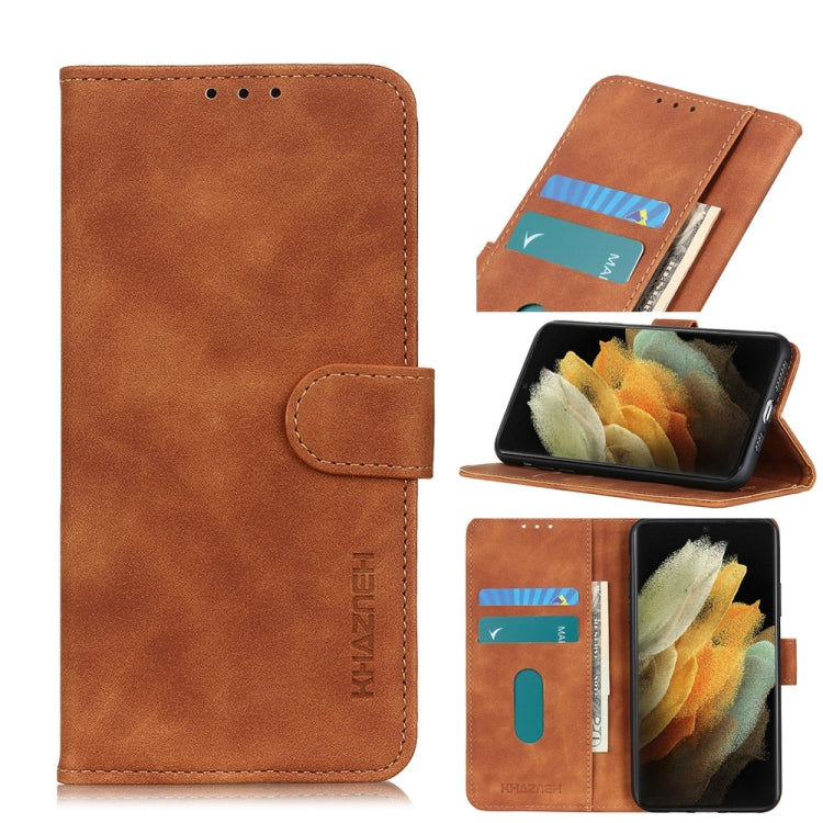 For Samsung Galaxy S21 Ultra 5G KHAZNEH Retro Texture PU + TPU Horizontal Flip Leather Case with Holder & Card Slots & Wallet