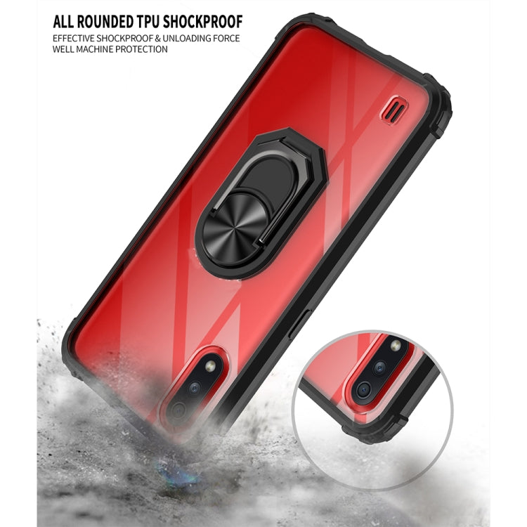 For Samsung Galaxy A01(US Version) Shockproof Transparent TPU + Acrylic Protective Case with Ring Holder