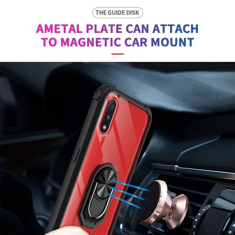 For Samsung Galaxy A01(US Version) Shockproof Transparent TPU + Acrylic Protective Case with Ring Holder