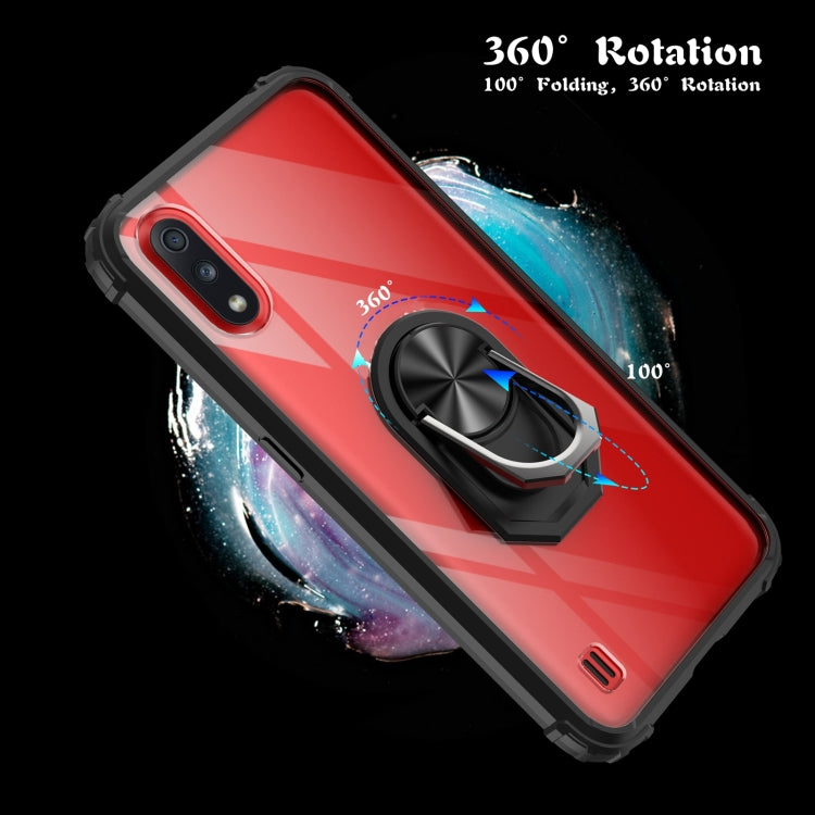 For Samsung Galaxy A01(US Version) Shockproof Transparent TPU + Acrylic Protective Case with Ring Holder