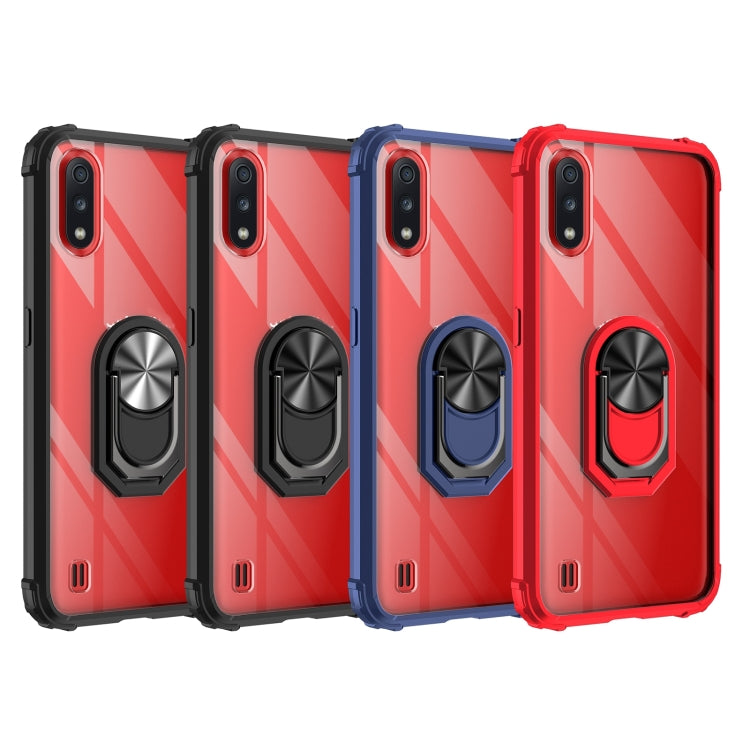 For Samsung Galaxy A01(US Version) Shockproof Transparent TPU + Acrylic Protective Case with Ring Holder
