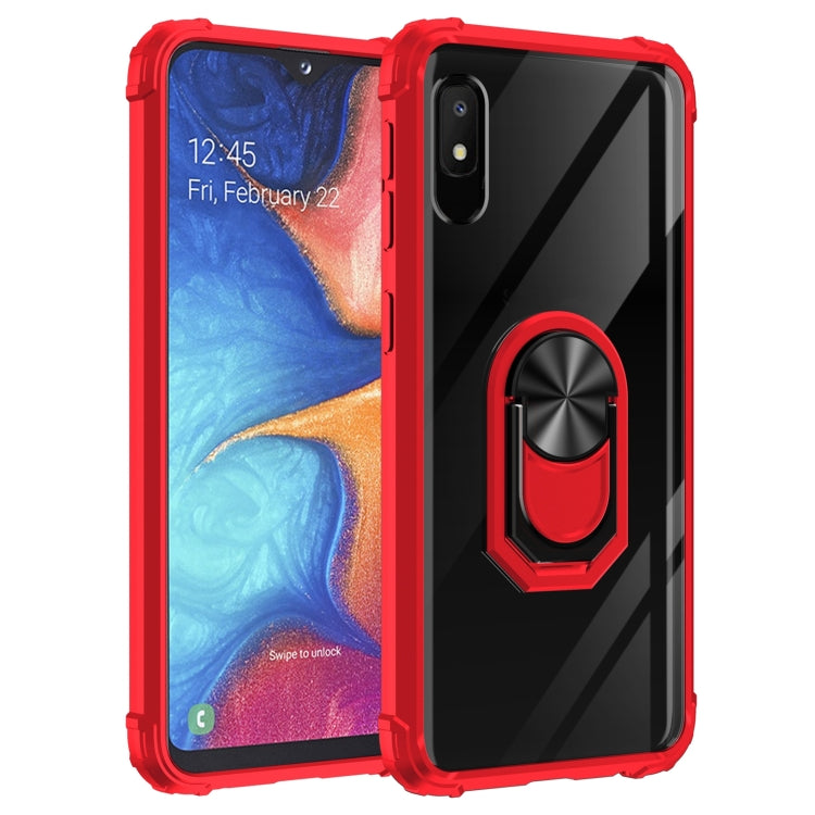 For Samsung Galaxy A10e Shockproof Transparent TPU + Acrylic Protective Case with Ring Holder