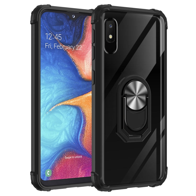 For Samsung Galaxy A10e Shockproof Transparent TPU + Acrylic Protective Case with Ring Holder