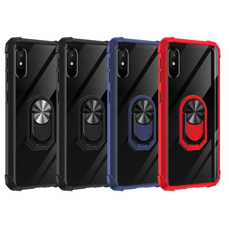 For Samsung Galaxy A10e Shockproof Transparent TPU + Acrylic Protective Case with Ring Holder