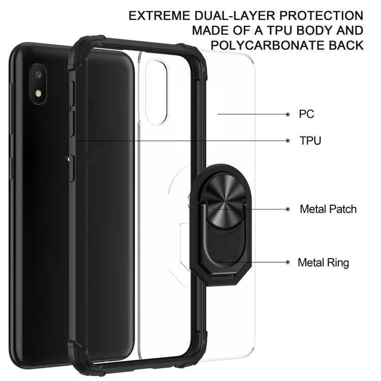 For Samsung Galaxy A10e Shockproof Transparent TPU + Acrylic Protective Case with Ring Holder