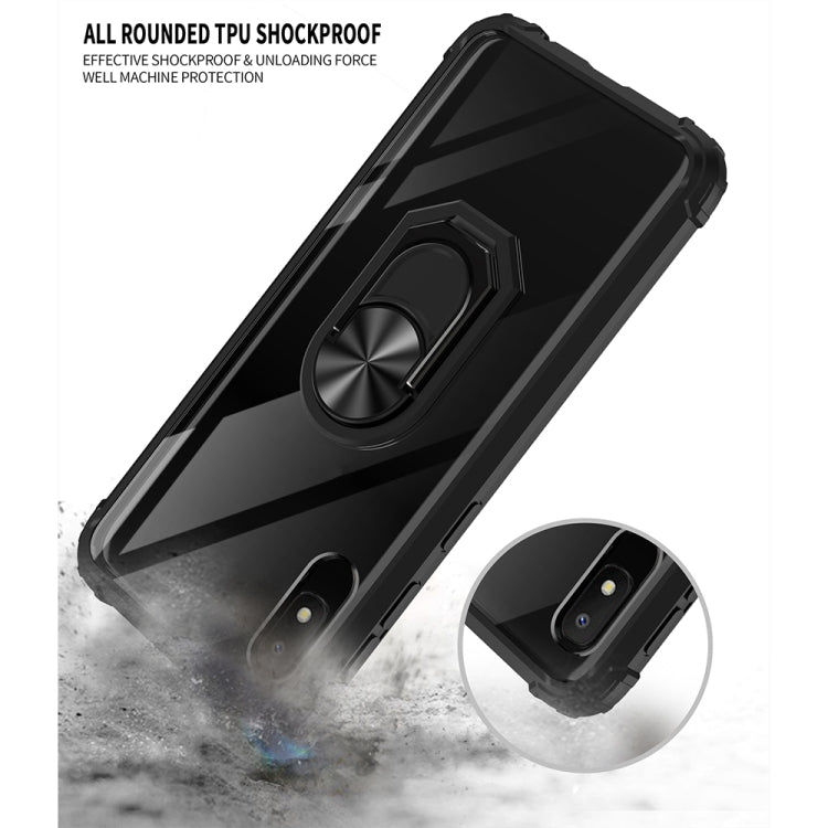 For Samsung Galaxy A10e Shockproof Transparent TPU + Acrylic Protective Case with Ring Holder