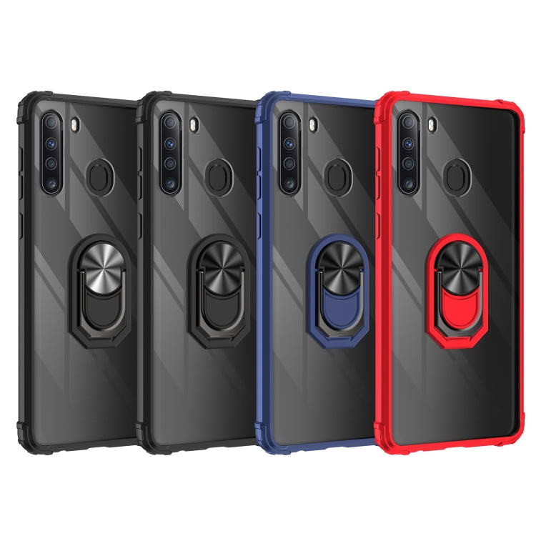 For Samsung Galaxy A21 Shockproof Transparent TPU + Acrylic Protective Case with Ring Holder