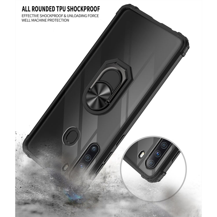 For Samsung Galaxy A21 Shockproof Transparent TPU + Acrylic Protective Case with Ring Holder