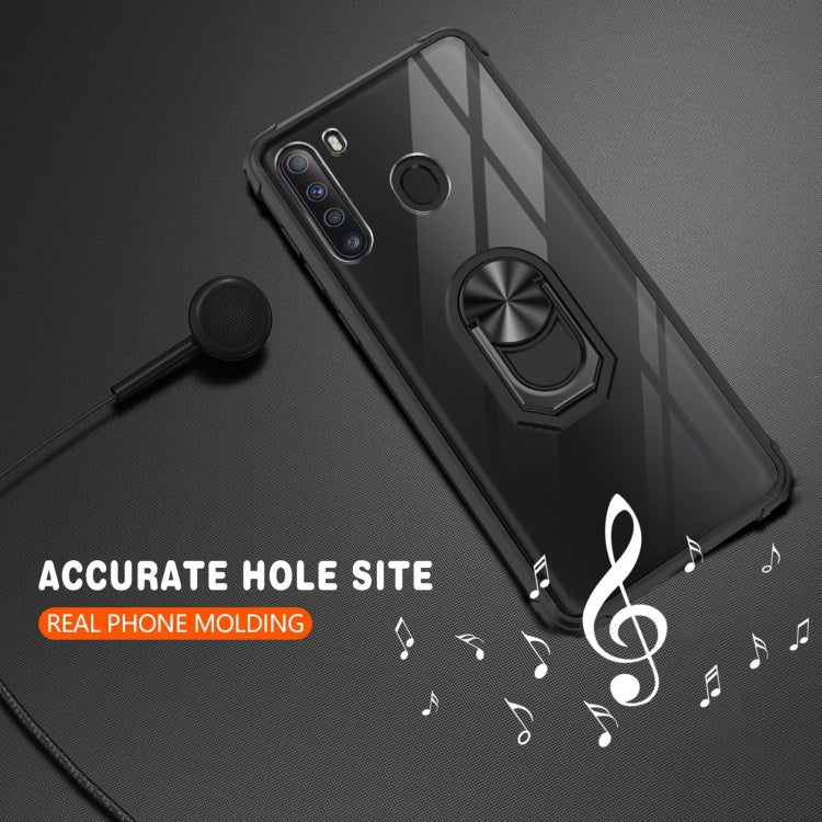 For Samsung Galaxy A21 Shockproof Transparent TPU + Acrylic Protective Case with Ring Holder