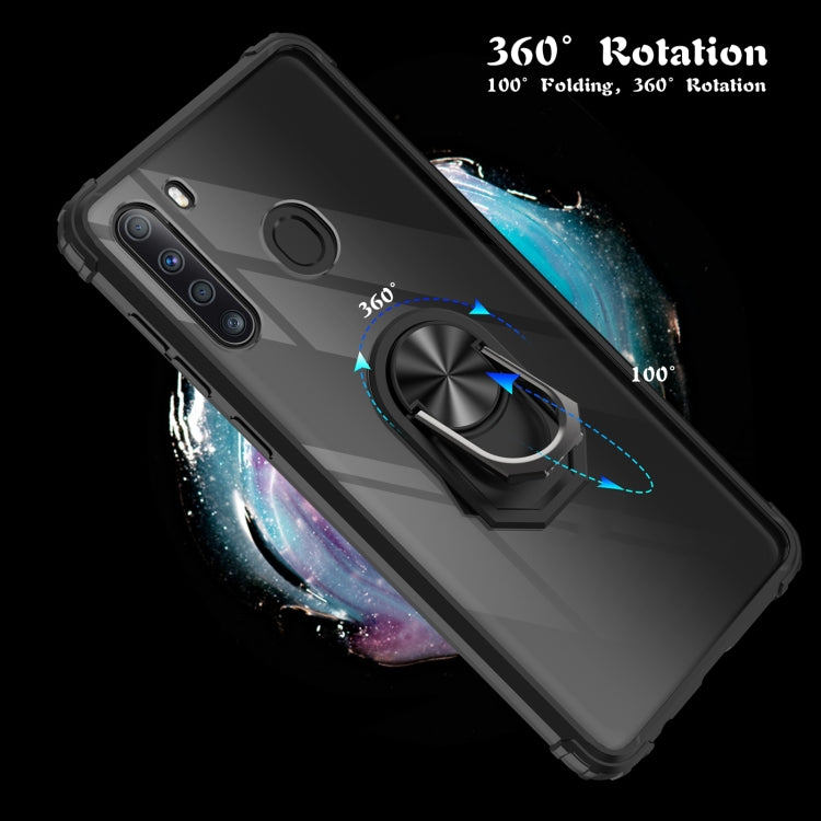 For Samsung Galaxy A21 Shockproof Transparent TPU + Acrylic Protective Case with Ring Holder