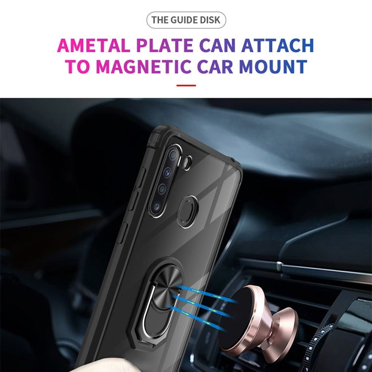 For Samsung Galaxy A21 Shockproof Transparent TPU + Acrylic Protective Case with Ring Holder