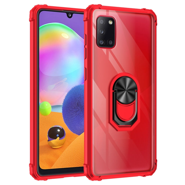 For Samsung Galaxy A31 Shockproof Transparent TPU + Acrylic Protective Case with Ring Holder