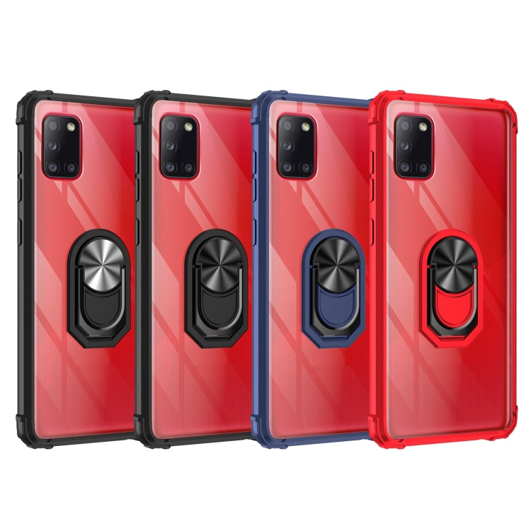 For Samsung Galaxy A31 Shockproof Transparent TPU + Acrylic Protective Case with Ring Holder
