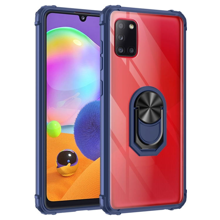 For Samsung Galaxy A31 Shockproof Transparent TPU + Acrylic Protective Case with Ring Holder