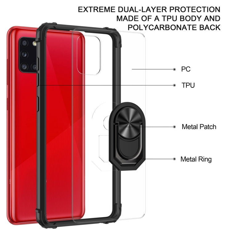 For Samsung Galaxy A31 Shockproof Transparent TPU + Acrylic Protective Case with Ring Holder