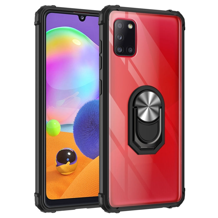 For Samsung Galaxy A31 Shockproof Transparent TPU + Acrylic Protective Case with Ring Holder