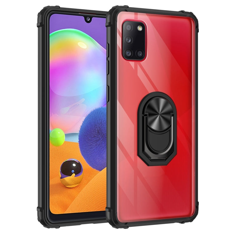 For Samsung Galaxy A31 Shockproof Transparent TPU + Acrylic Protective Case with Ring Holder