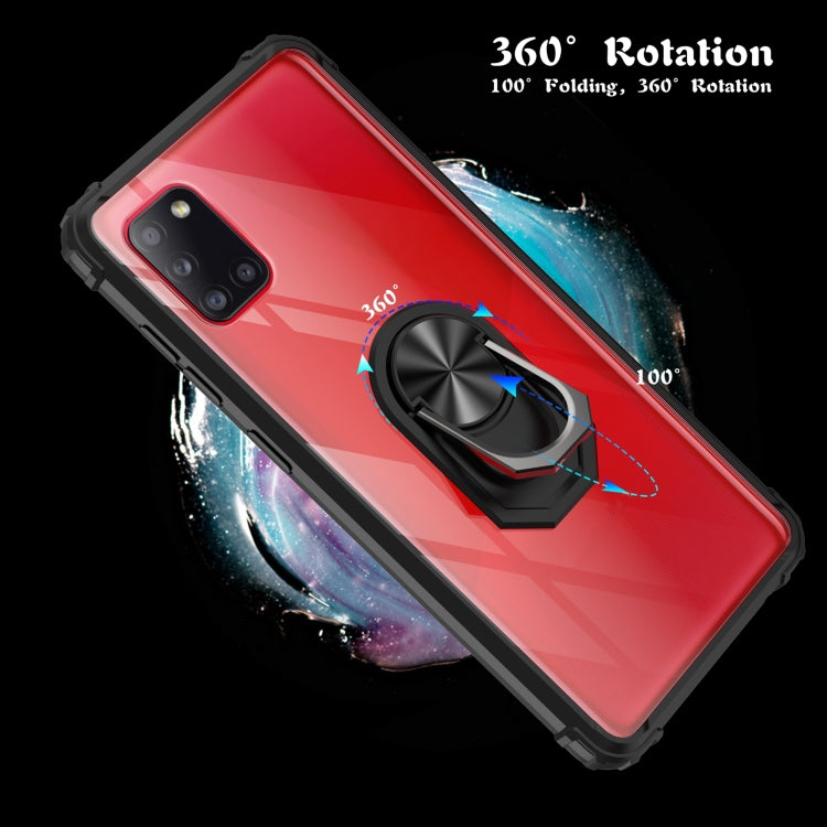 For Samsung Galaxy A31 Shockproof Transparent TPU + Acrylic Protective Case with Ring Holder