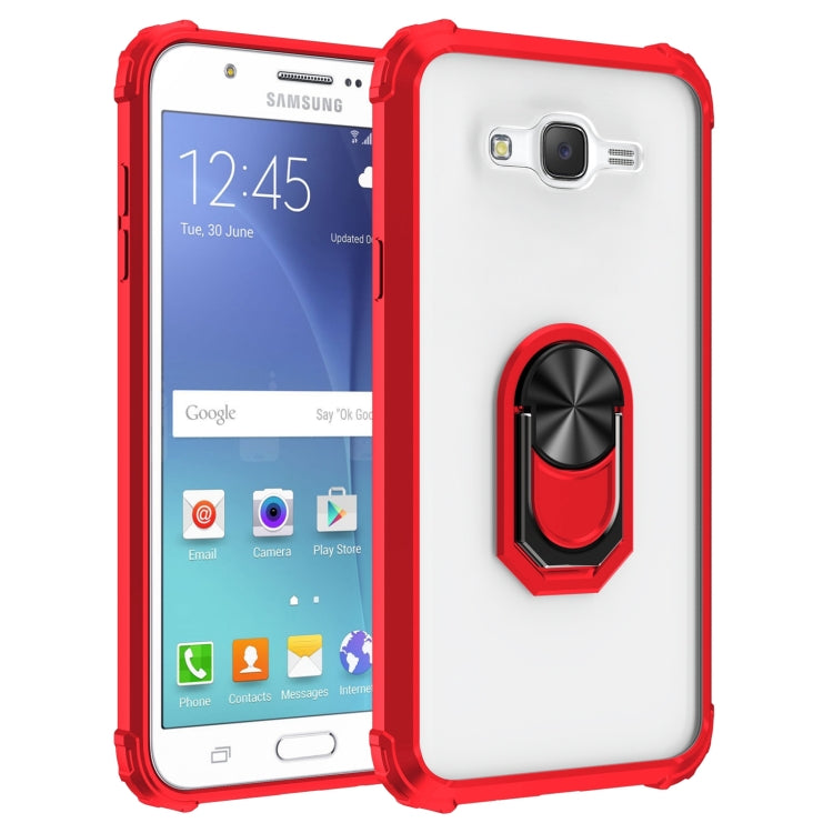 For Samsung Galaxy J7 Shockproof Transparent TPU + Acrylic Protective Case with Ring Holder