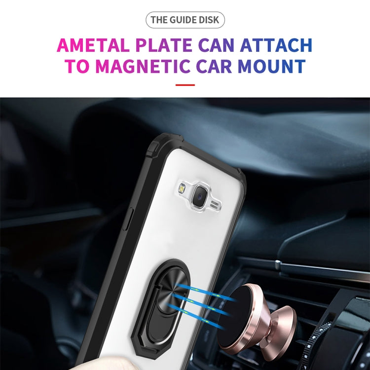For Samsung Galaxy J7 Shockproof Transparent TPU + Acrylic Protective Case with Ring Holder