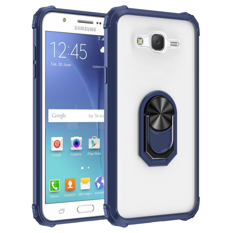 For Samsung Galaxy J7 Shockproof Transparent TPU + Acrylic Protective Case with Ring Holder