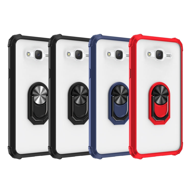 For Samsung Galaxy J7 Shockproof Transparent TPU + Acrylic Protective Case with Ring Holder