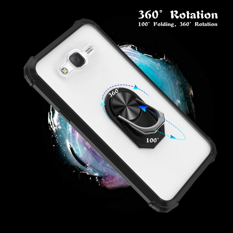For Samsung Galaxy J7 Shockproof Transparent TPU + Acrylic Protective Case with Ring Holder
