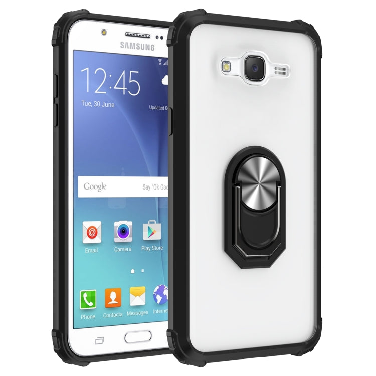 For Samsung Galaxy J7 Shockproof Transparent TPU + Acrylic Protective Case with Ring Holder