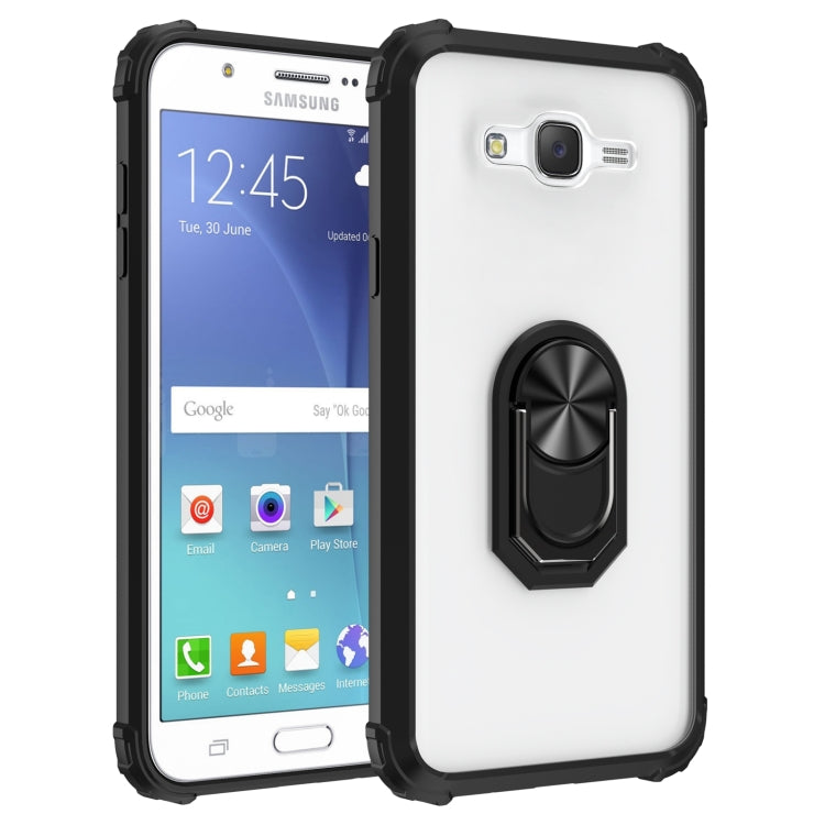 For Samsung Galaxy J7 Shockproof Transparent TPU + Acrylic Protective Case with Ring Holder