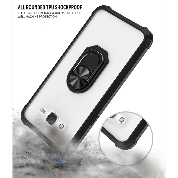 For Samsung Galaxy J7 Shockproof Transparent TPU + Acrylic Protective Case with Ring Holder
