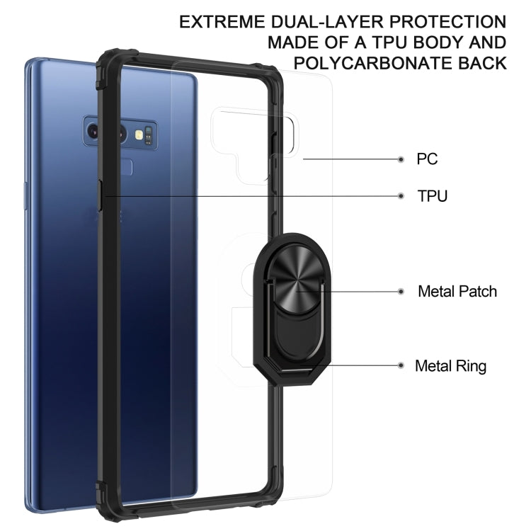 For Samsung Galaxy Note9 Shockproof Transparent TPU + Acrylic Protective Case with Ring Holder