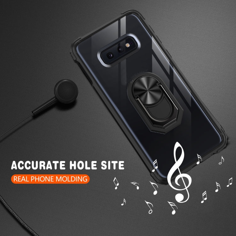 For Samsung Galaxy S10E Shockproof Transparent TPU + Acrylic Protective Case with Ring Holder(Black)