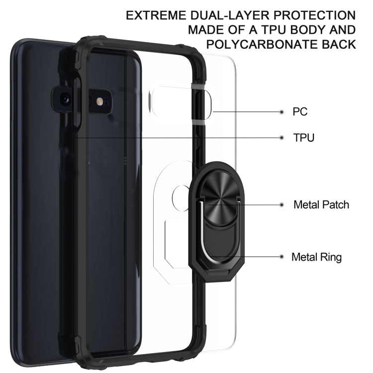 For Samsung Galaxy S10E Shockproof Transparent TPU + Acrylic Protective Case with Ring Holder(Black)