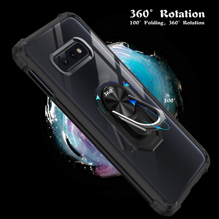 For Samsung Galaxy S10E Shockproof Transparent TPU + Acrylic Protective Case with Ring Holder(Black)