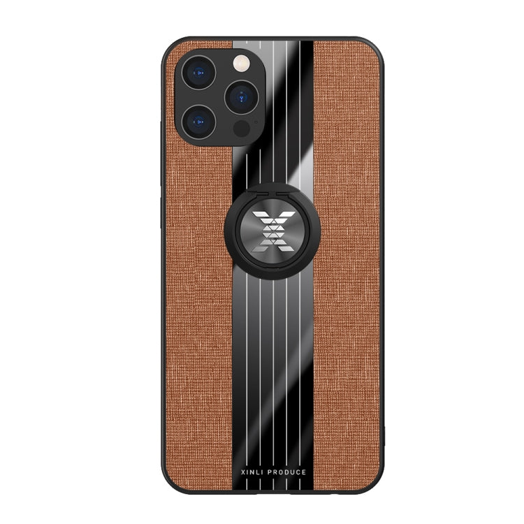 For iPhone 12 Pro XINLI Stitching Cloth Textue Shockproof TPU Protective Case with Ring Holder
