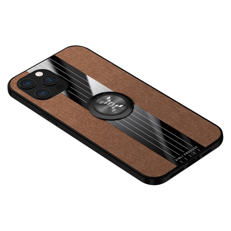 For iPhone 12 Pro XINLI Stitching Cloth Textue Shockproof TPU Protective Case with Ring Holder