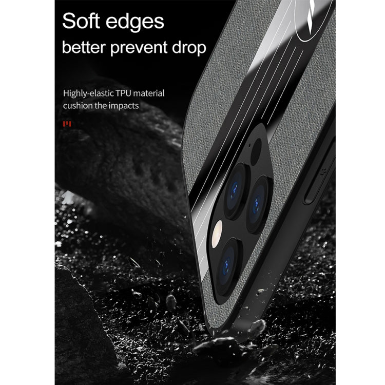 For iPhone 12 Pro Max XINLI Stitching Cloth Textue Shockproof TPU Protective Case with Ring Holder