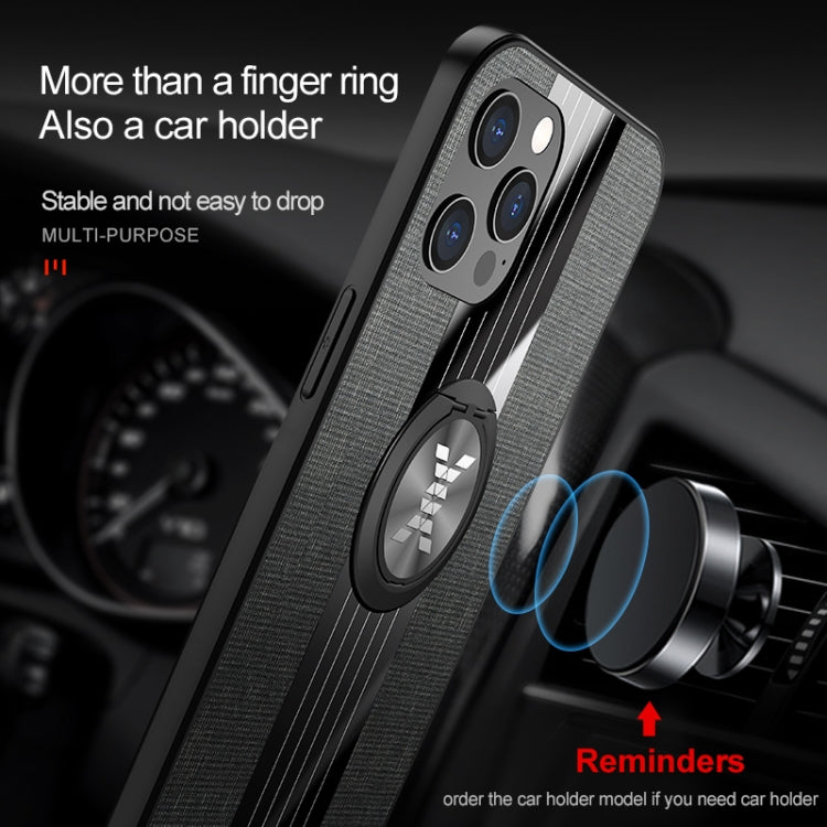 For iPhone 12 Pro Max XINLI Stitching Cloth Textue Shockproof TPU Protective Case with Ring Holder