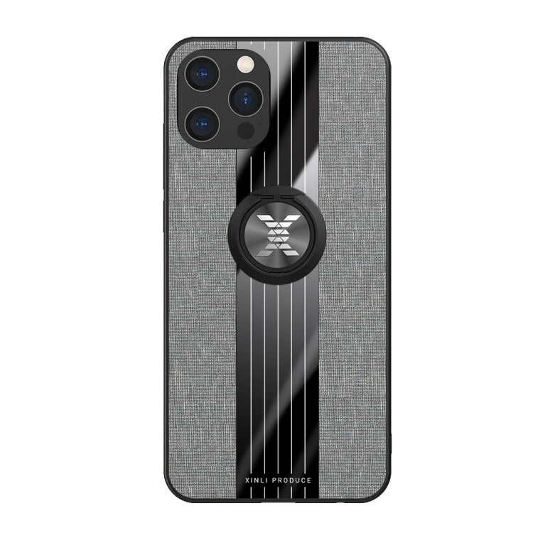 For iPhone 12 Pro Max XINLI Stitching Cloth Textue Shockproof TPU Protective Case with Ring Holder