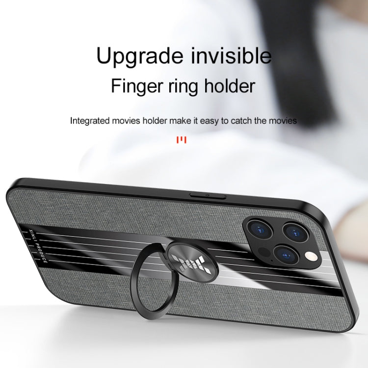 For iPhone 12 Pro Max XINLI Stitching Cloth Textue Shockproof TPU Protective Case with Ring Holder