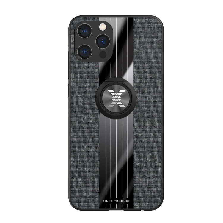 For iPhone 12 Pro Max XINLI Stitching Cloth Textue Shockproof TPU Protective Case with Ring Holder