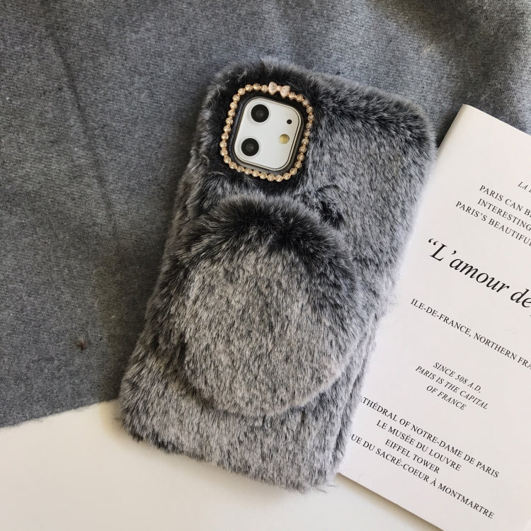 For iPhone 12 mini Plush Shockproof Case with Mirror Holder